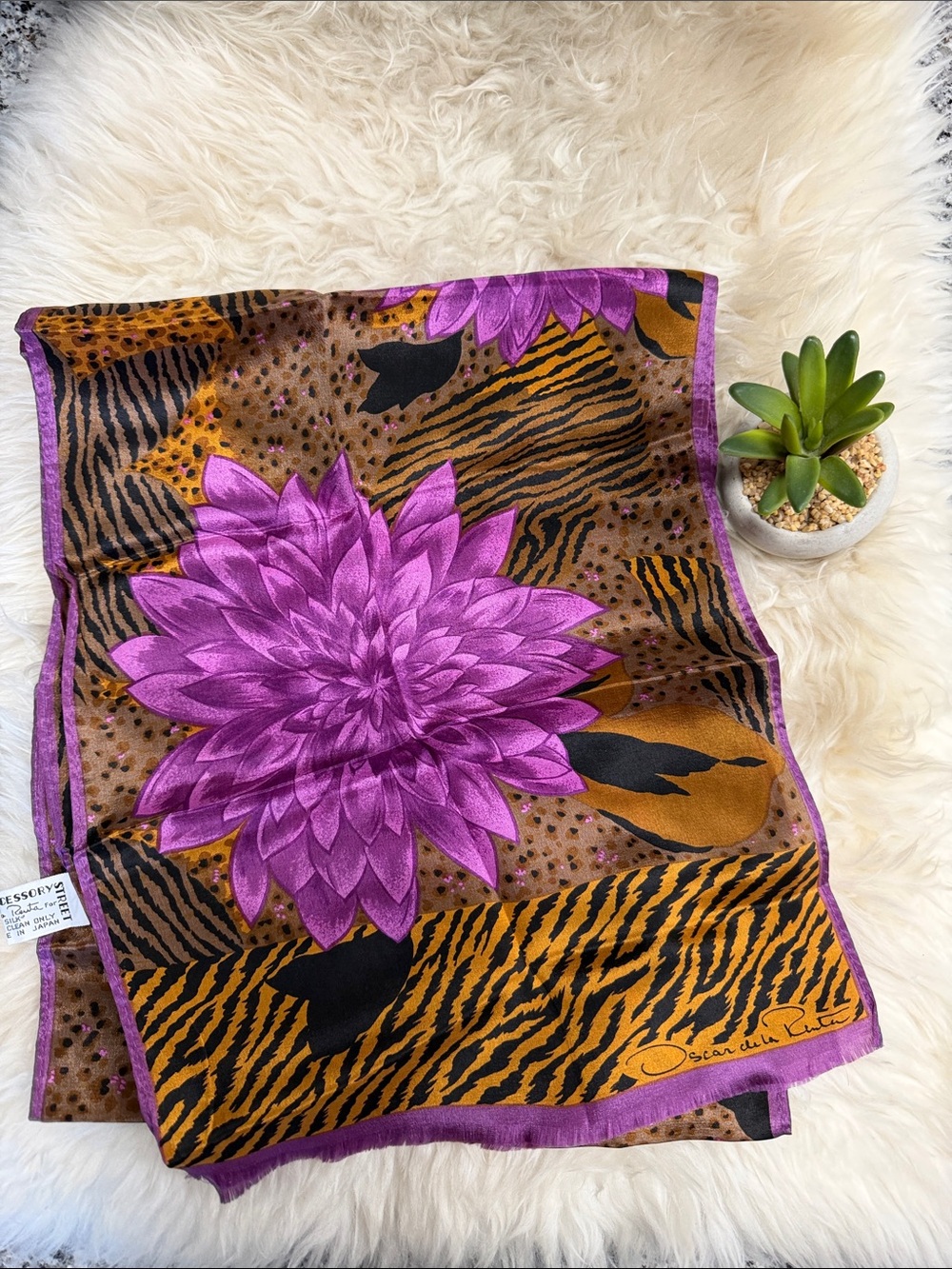 vintage Oscar de la Renta Silk Scarf 51”x10” euc